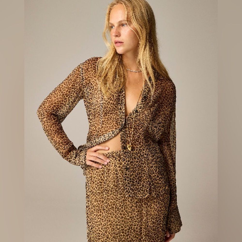 J. Crew Women’s Sheer leopard-print Shirt in Crinkle Chiffon Size 0 NWT